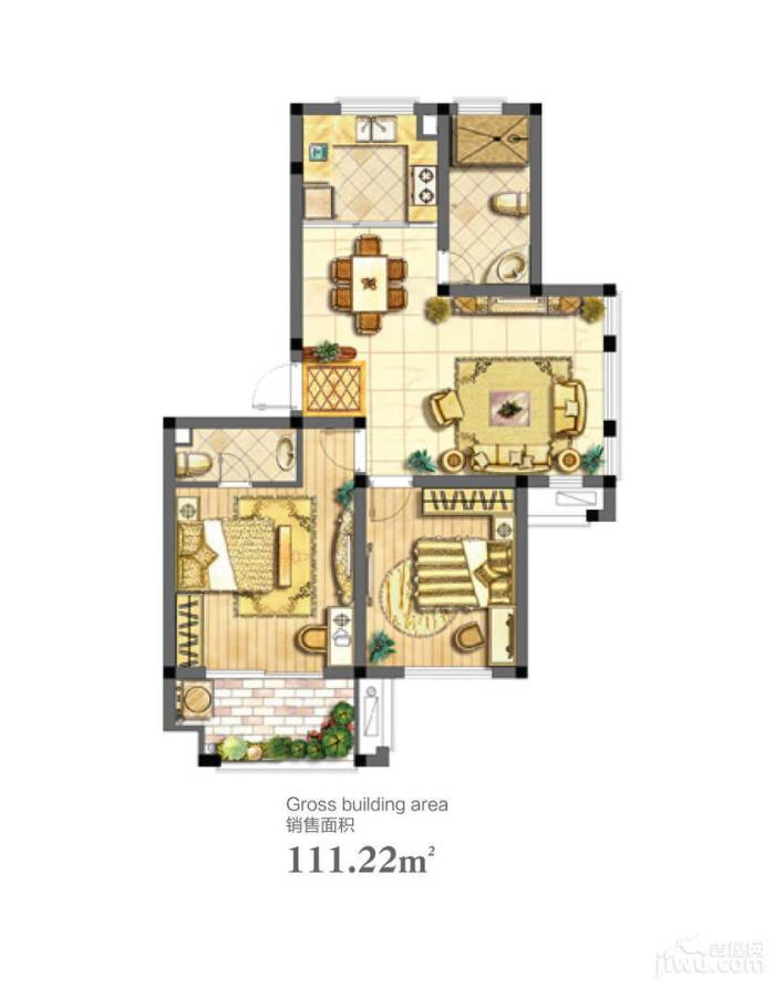 顺城名湾2室2厅2卫111.2㎡户型图