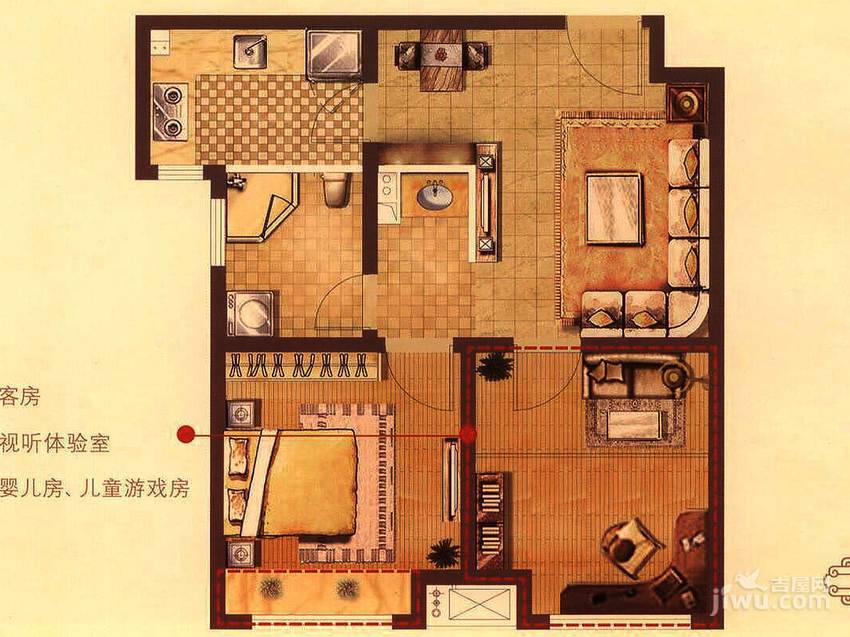 国基城邦逸墅2室2厅1卫60㎡户型图