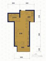 中国铁建·国际城·8号1室0厅1卫45㎡户型图