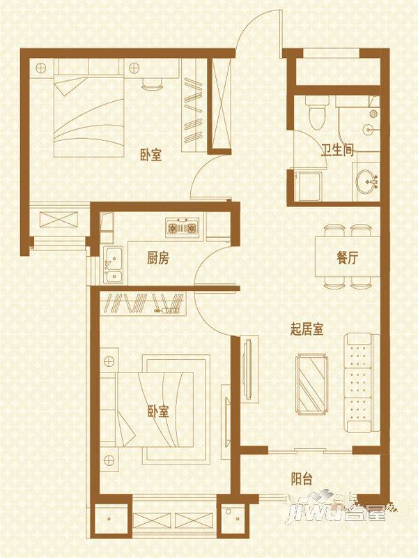 金地格林格林2室2厅1卫75.5㎡户型图