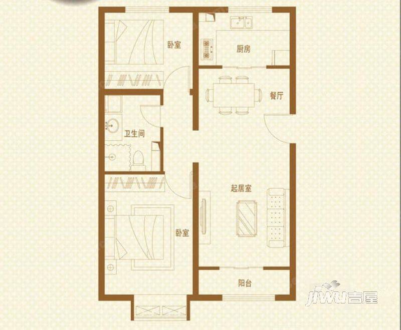 金地格林格林2室2厅1卫80.6㎡户型图