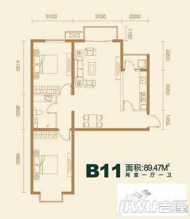 瑞雪春堂2室1厅1卫89.5㎡户型图