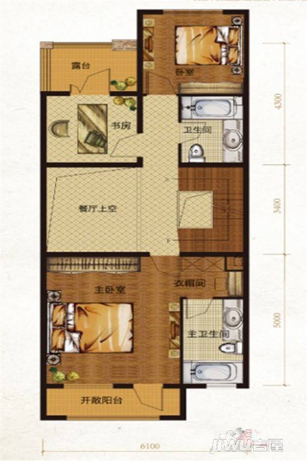 鸿坤·罗纳河谷果岭墅3室0厅2卫73㎡户型图