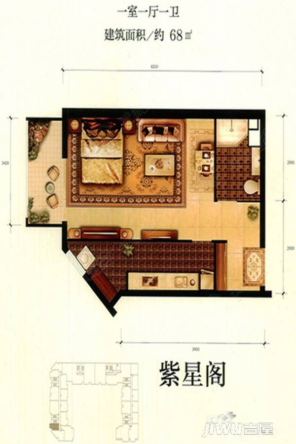 盛德紫阙1室1厅1卫68㎡户型图