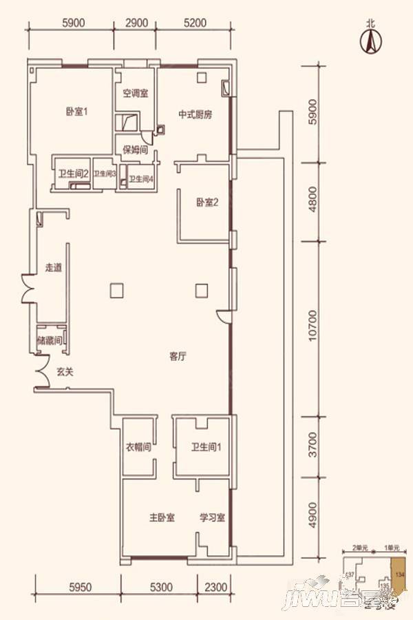 北河沿甲77号3室2厅4卫459.8㎡户型图