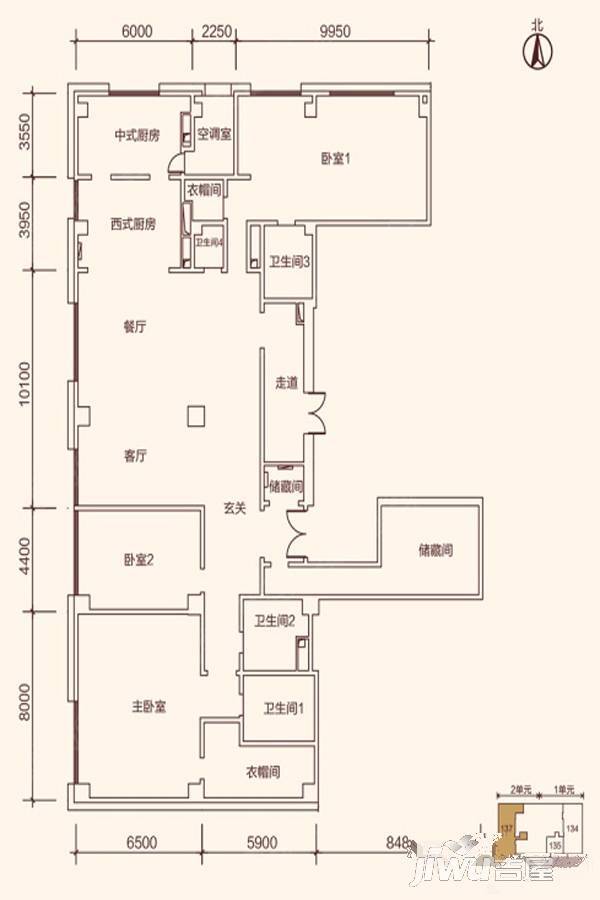 北河沿甲77号3室2厅4卫556.7㎡户型图