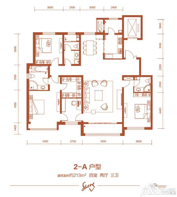 北京城建胜茂傲山4室2厅3卫213㎡户型图