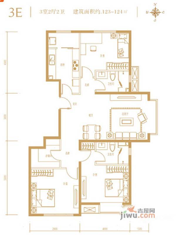 融科钧廷3室2厅2卫123㎡户型图