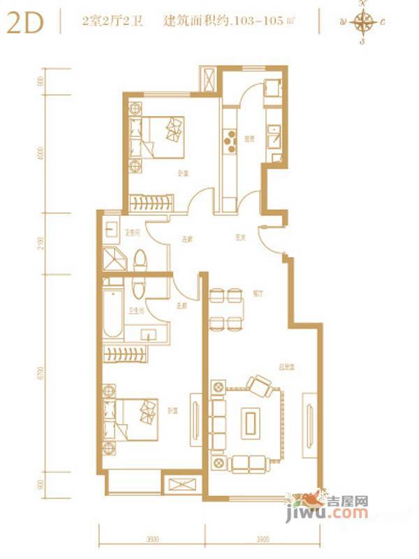 融科钧廷2室2厅2卫103㎡户型图