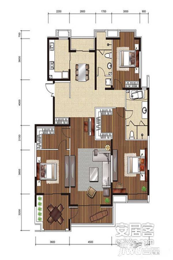 益田影人峰汇3室2厅2卫190㎡户型图