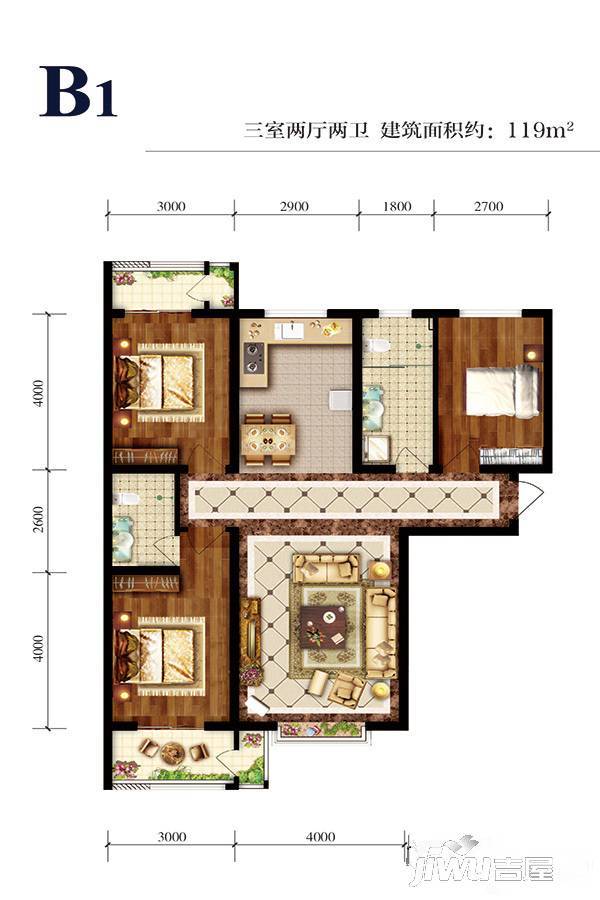 惠友万悦城3室2厅2卫119㎡户型图