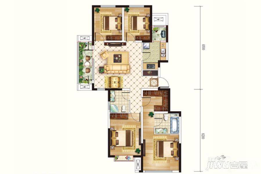 华融现代城4室1厅2卫135㎡户型图