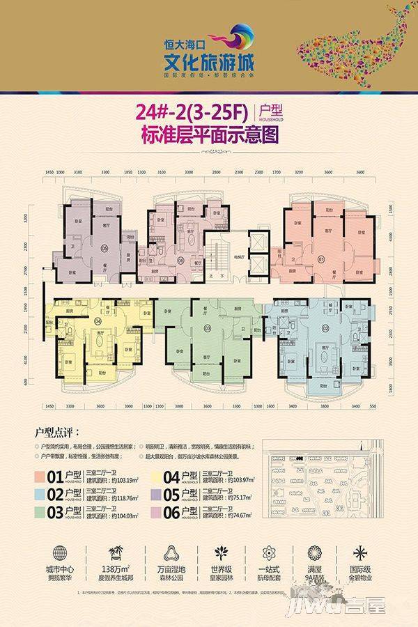 恒大海口文化旅游城3室2厅2卫118.8㎡户型图