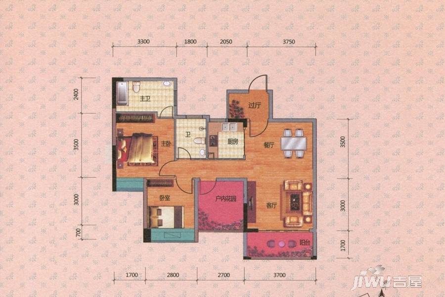 景泰·中央银座3室2厅2卫96㎡户型图