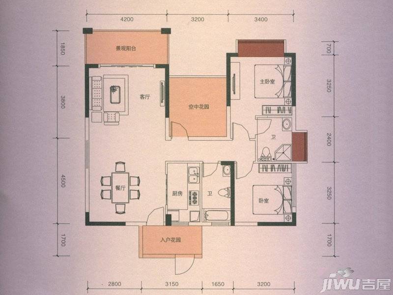 中央公馆3室2厅2卫116㎡户型图