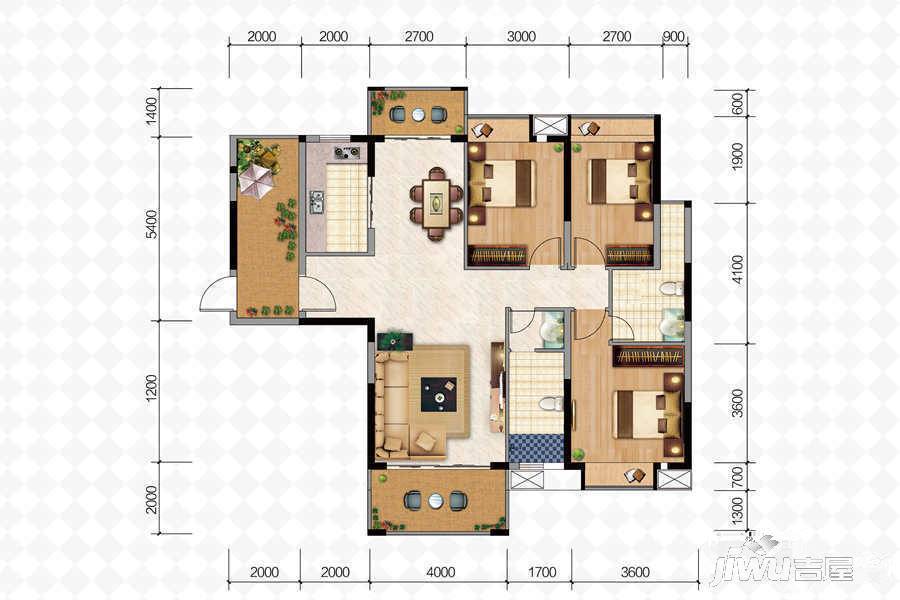 米兰公馆3室2厅2卫132.2㎡户型图