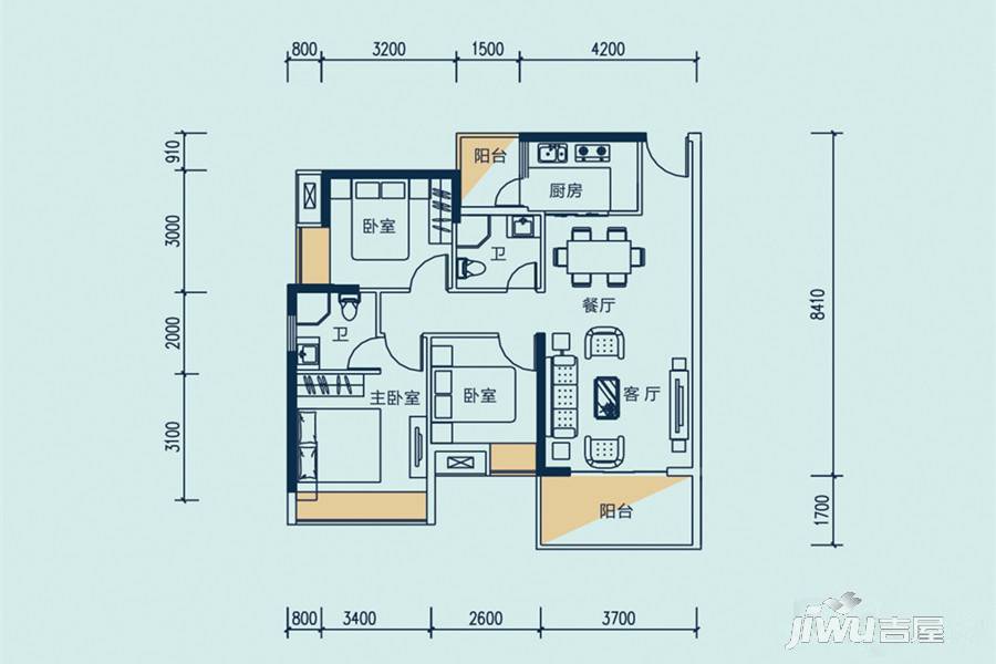 礼顿金御海湾3室2厅2卫114㎡户型图