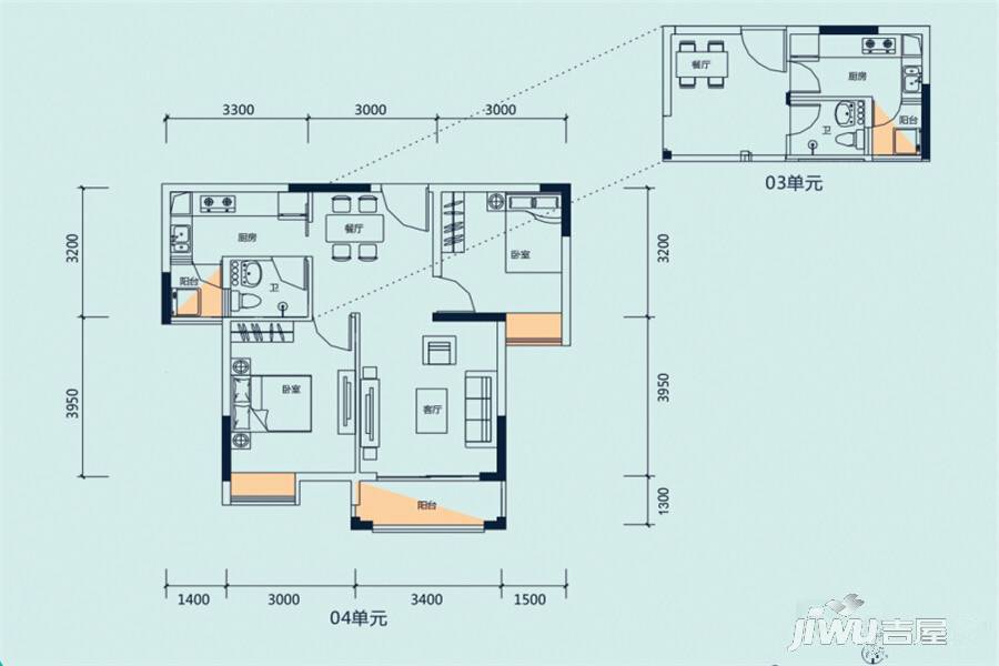 礼顿金御海湾2室2厅1卫76㎡户型图