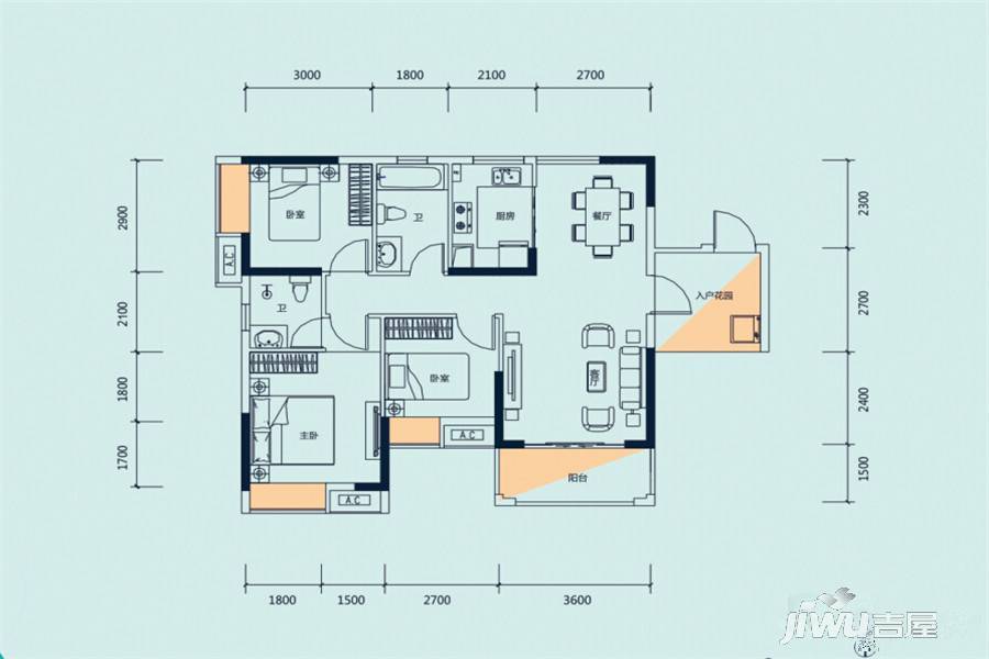 礼顿金御海湾3室2厅2卫97㎡户型图