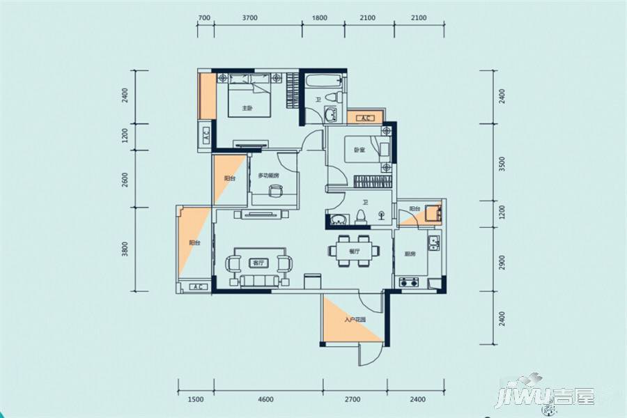 礼顿金御海湾3室2厅2卫99㎡户型图