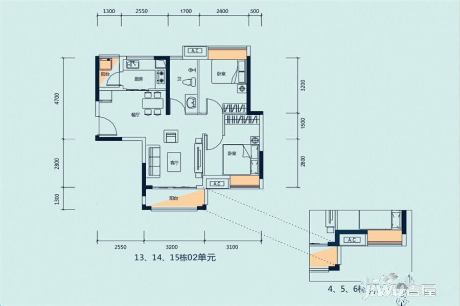 礼顿金御海湾2室2厅1卫79㎡户型图