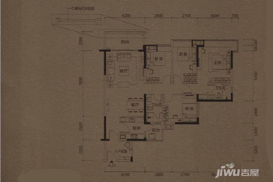 中惠松湖城4室2厅1卫135㎡户型图