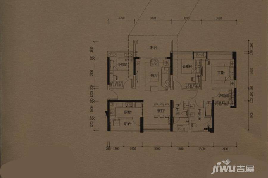 中惠松湖城3室2厅1卫114.1㎡户型图