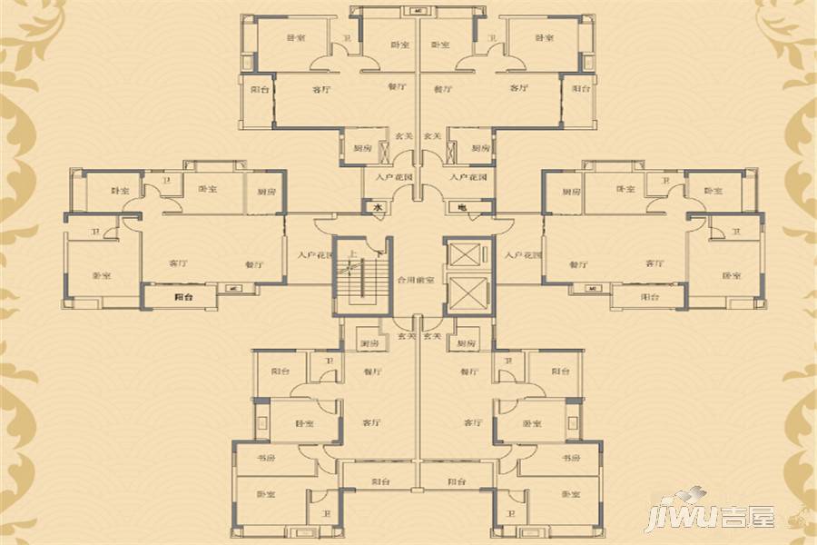 汉邦雍景居3室2厅2卫97.4㎡户型图