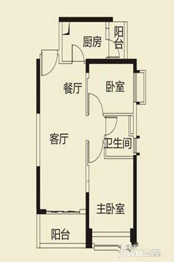 恒大绿洲2室2厅1卫72㎡户型图