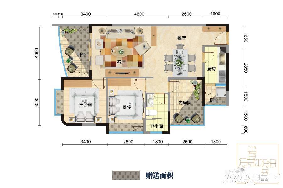 米兰天空3室2厅1卫102.7㎡户型图