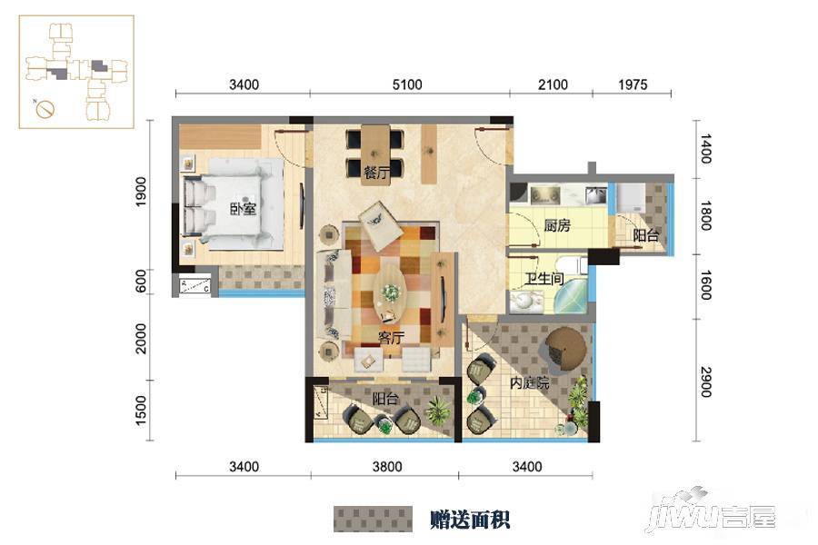 米兰天空2室2厅1卫78.3㎡户型图