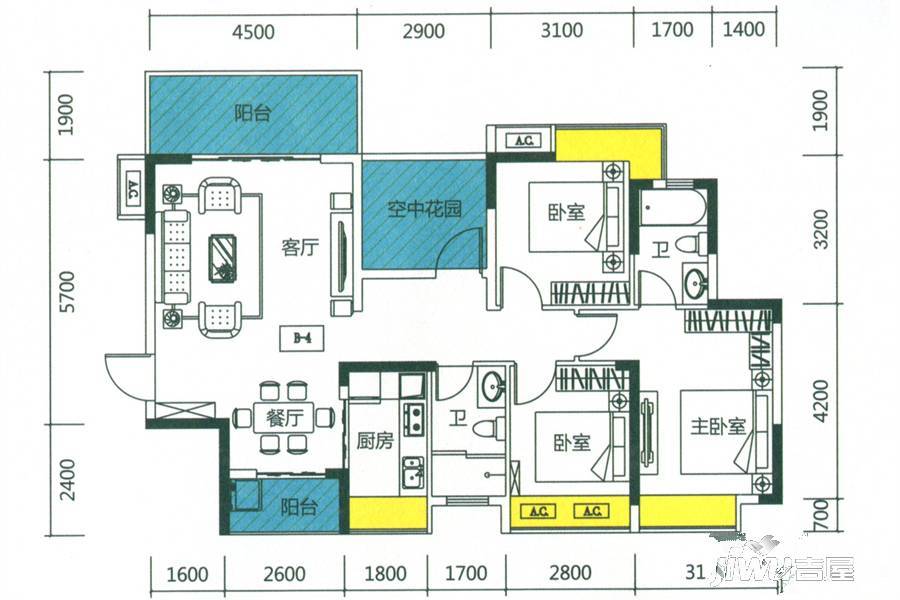 悦湖苑4室2厅2卫119㎡户型图