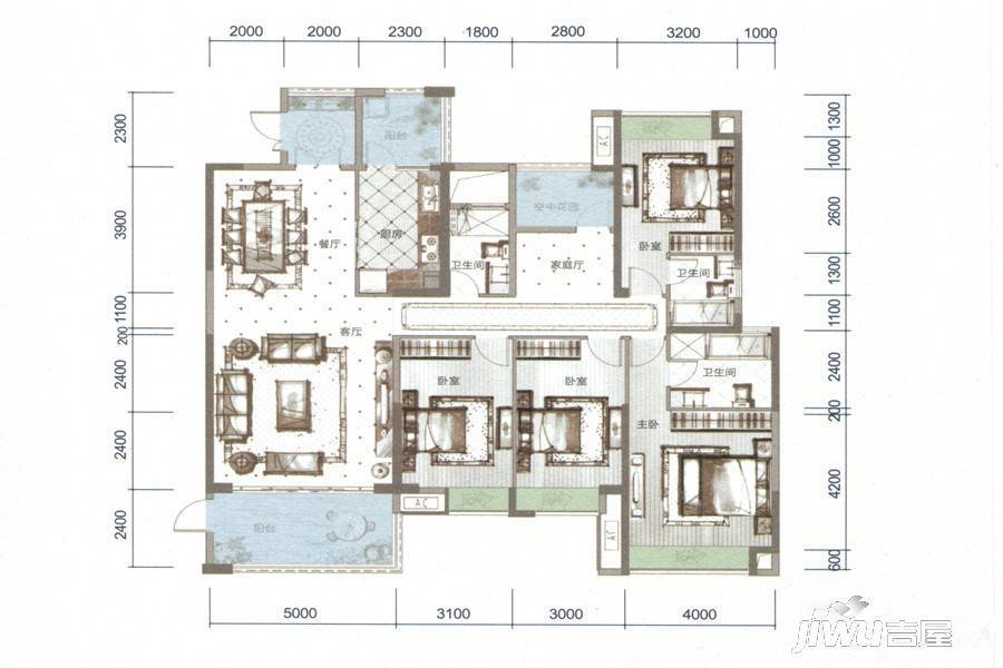 鼎峰源著5室2厅3卫200㎡户型图