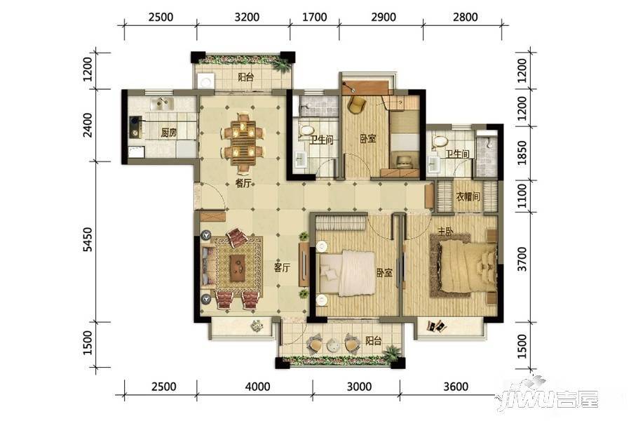 海德骏园二期3室2厅2卫112㎡户型图