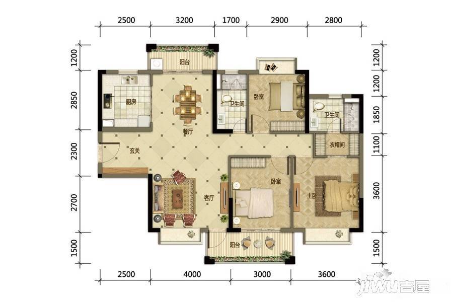 海德骏园二期3室2厅2卫115㎡户型图