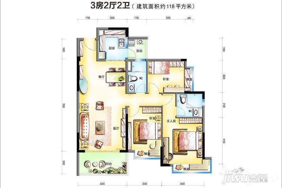 碧桂园十里江湾3室2厅2卫118㎡户型图