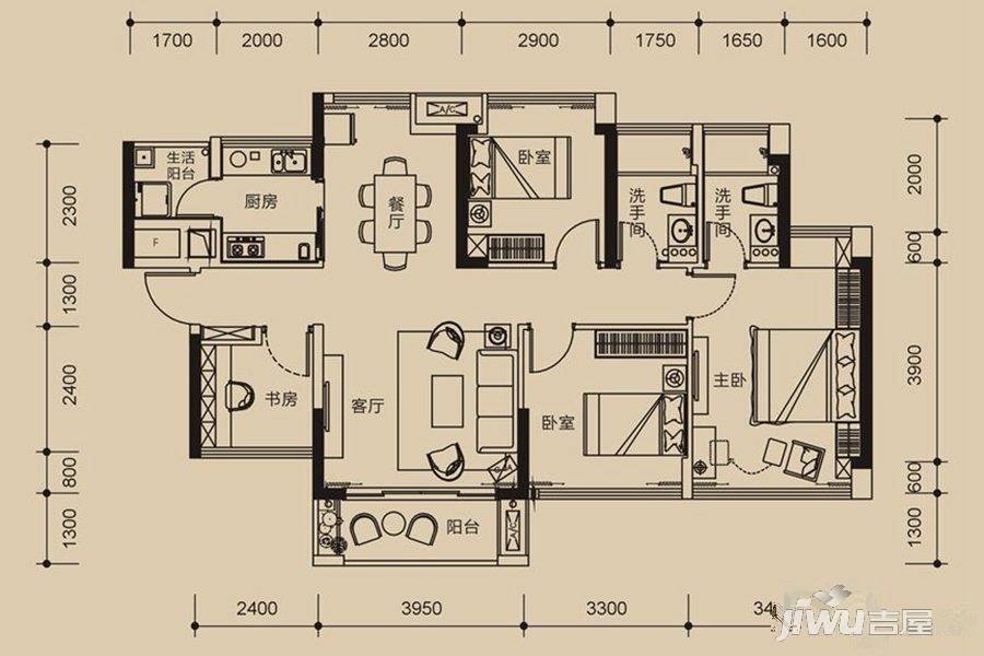 塘厦德洲城4室2厅2卫106㎡户型图