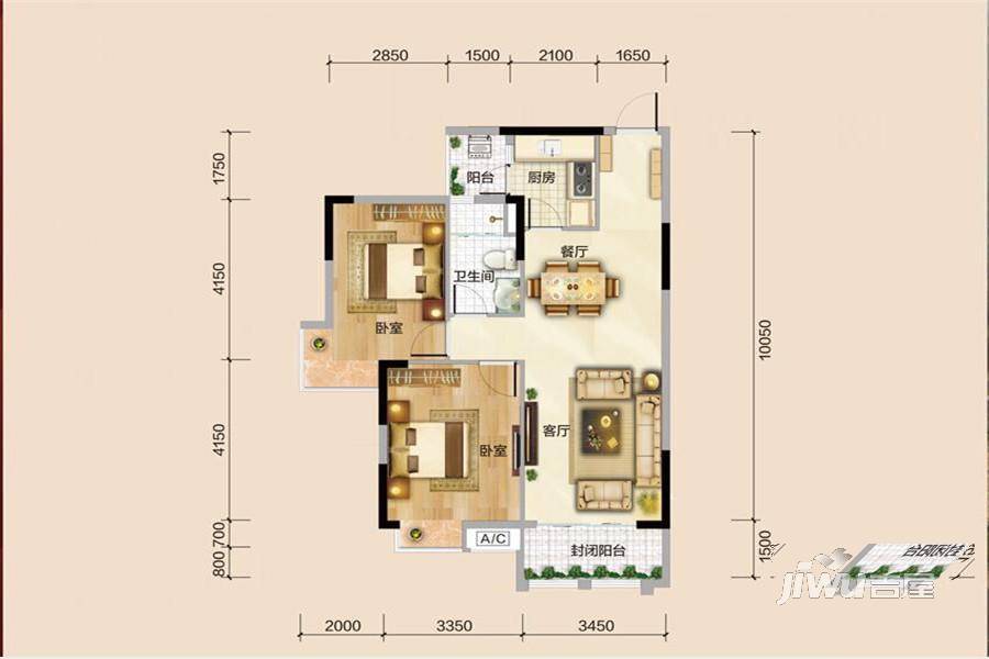 碧桂园天御湾2室2厅1卫89㎡户型图