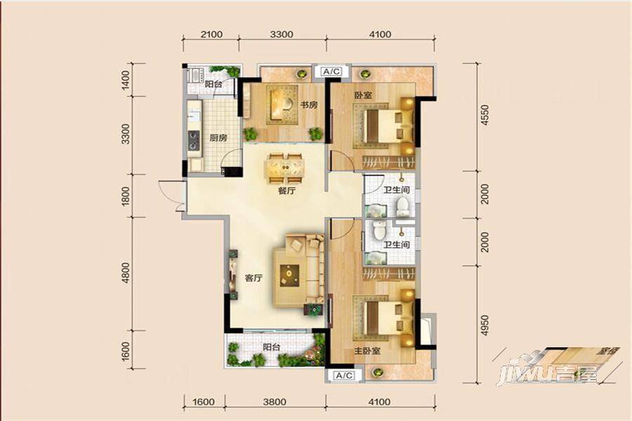 碧桂园天御湾3室2厅2卫117㎡户型图