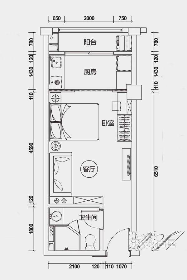 约克时代商铺1室1厅1卫37㎡户型图