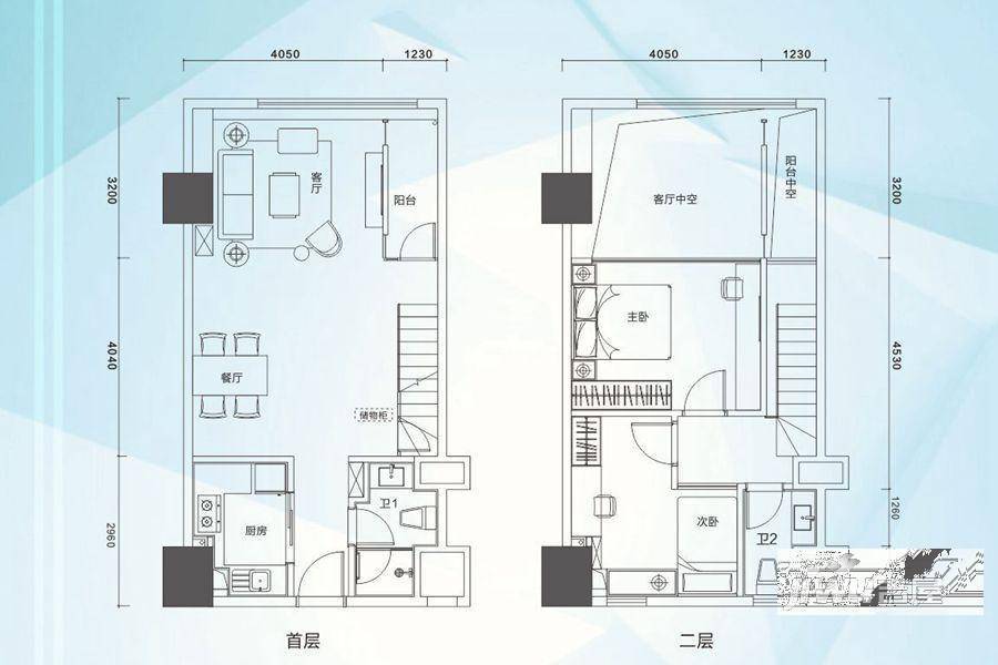 松湖云越商铺2室2厅2卫51㎡户型图