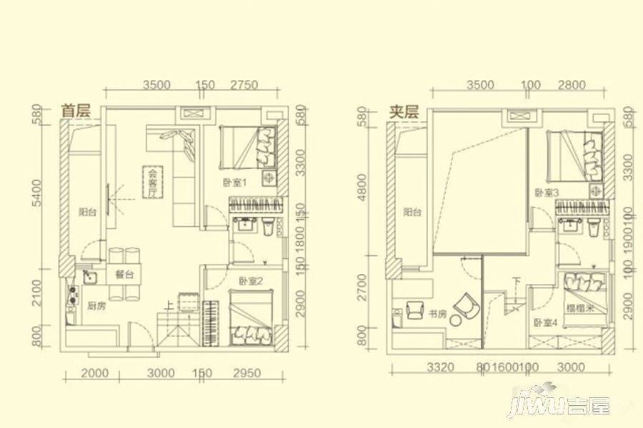 星河城市广场商铺5室2厅2卫93㎡户型图