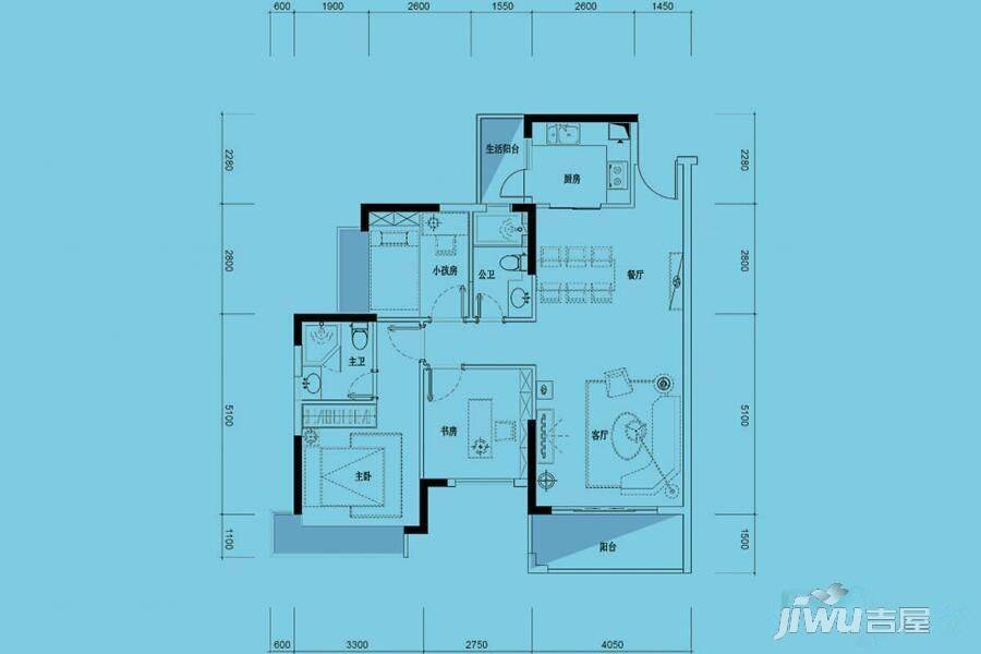 满都中央时代3室2厅2卫103㎡户型图