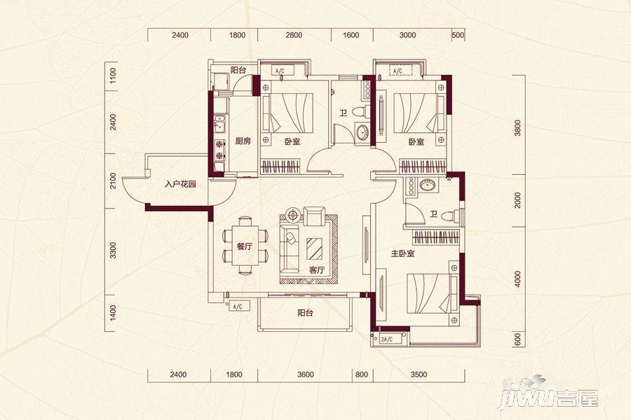 超卓松湖时代3室2厅2卫111㎡户型图