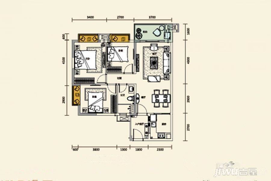 奥园观澜誉峰3室2厅1卫91㎡户型图