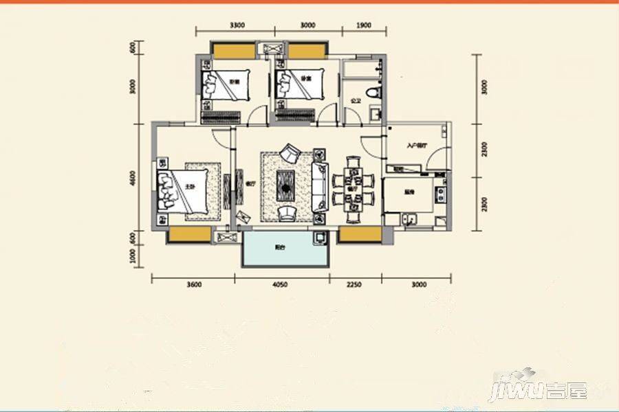 奥园观澜誉峰3室2厅1卫92㎡户型图