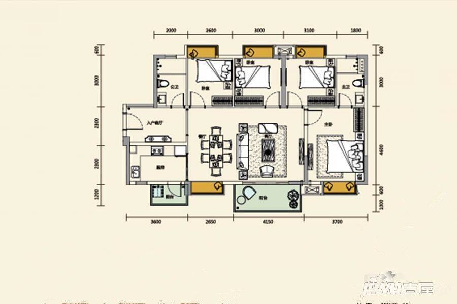 奥园观澜誉峰4室2厅2卫124㎡户型图