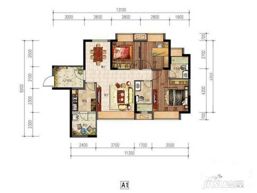 丰泰黄旗观邸商铺3室2厅2卫84㎡户型图