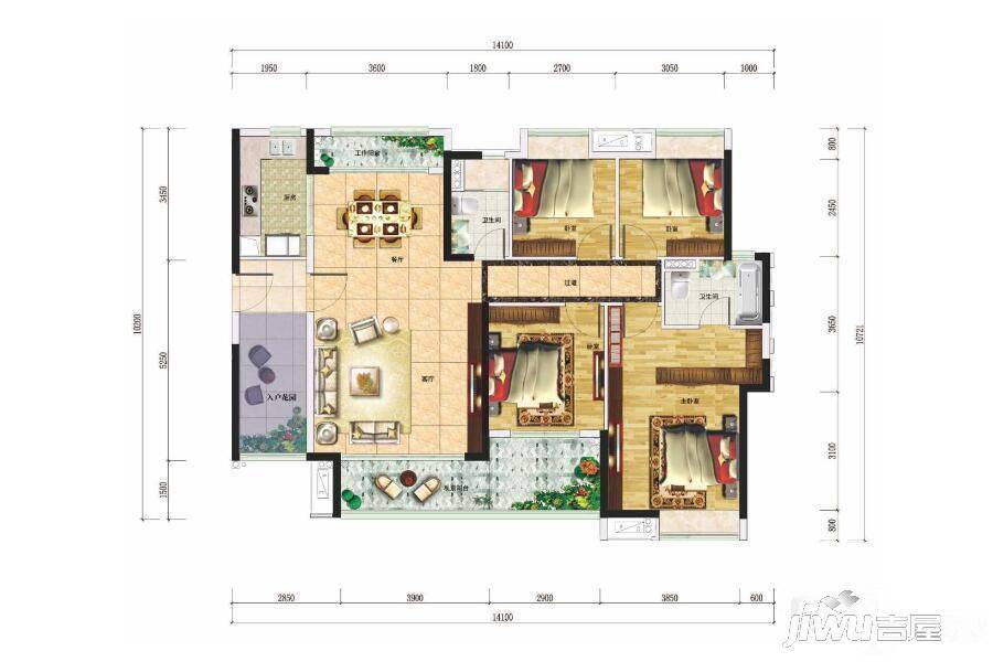 绿地大都会4室2厅2卫145㎡户型图