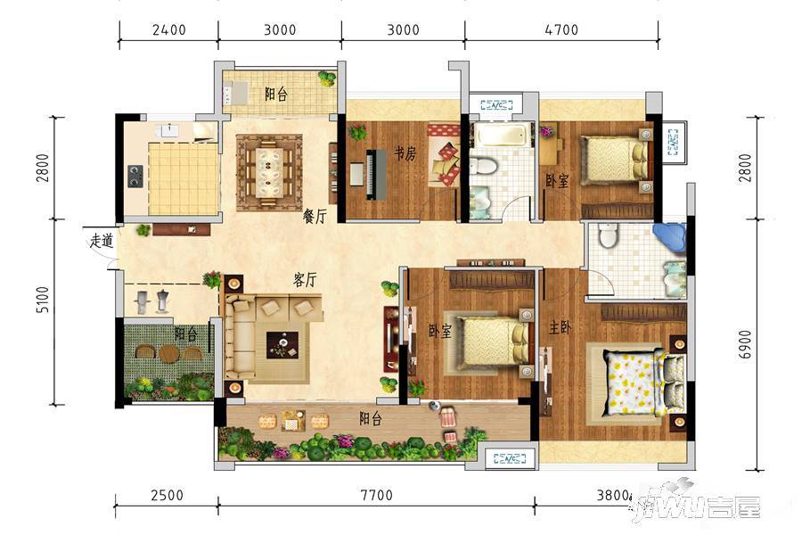 春晖国际城5室2厅2卫145.6㎡户型图